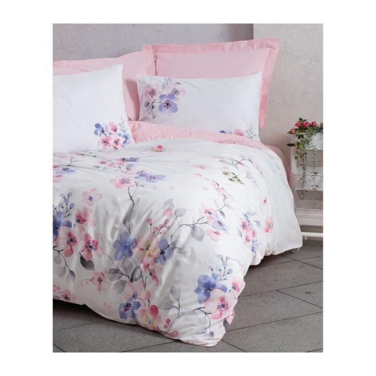 GENERIQUE Parure de lit - 129CTN64249 - 1 housse de couette 220 x 240 cm + 2 taies d'oreiller 60 x 60 cm - 100% coton ranforcé - Rose