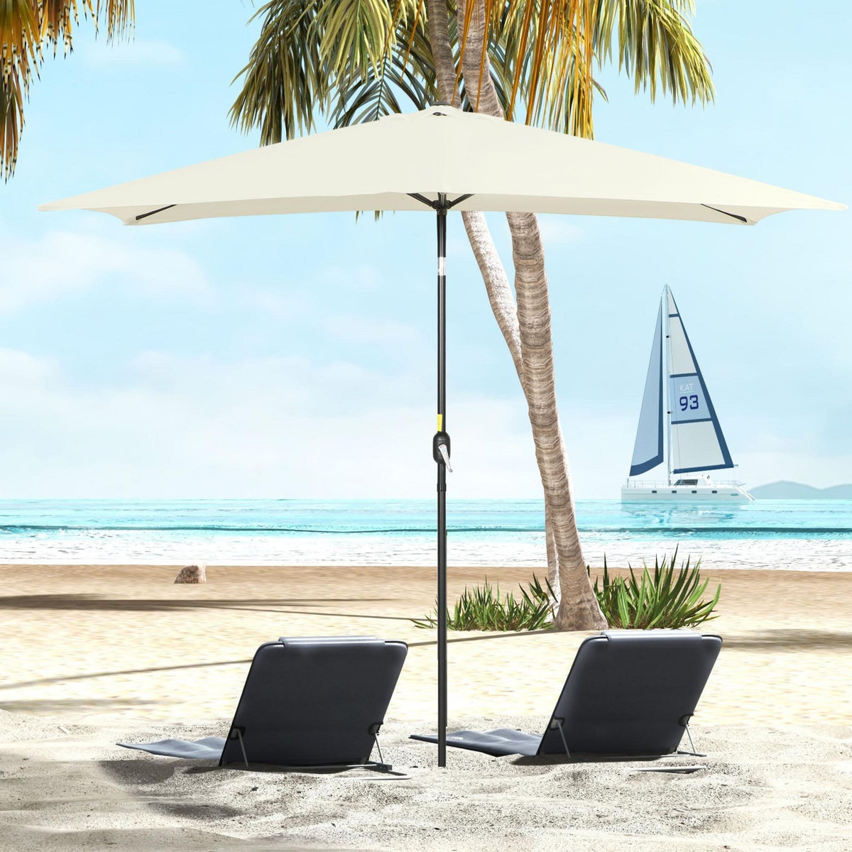 OUTSUNNY Parasol inclinable rectangulaire métal polyester haute densité 2,95L x 1,95l x 2,4H m crème