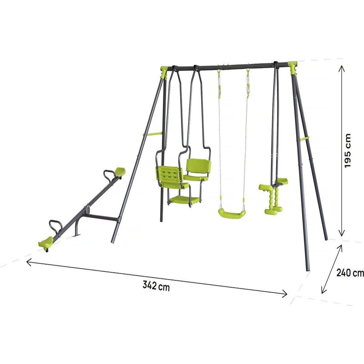 Habitat et Jardin Portique de jeu en métal avec balançoire a bascule  Lenny  - 4 agrès - Vert