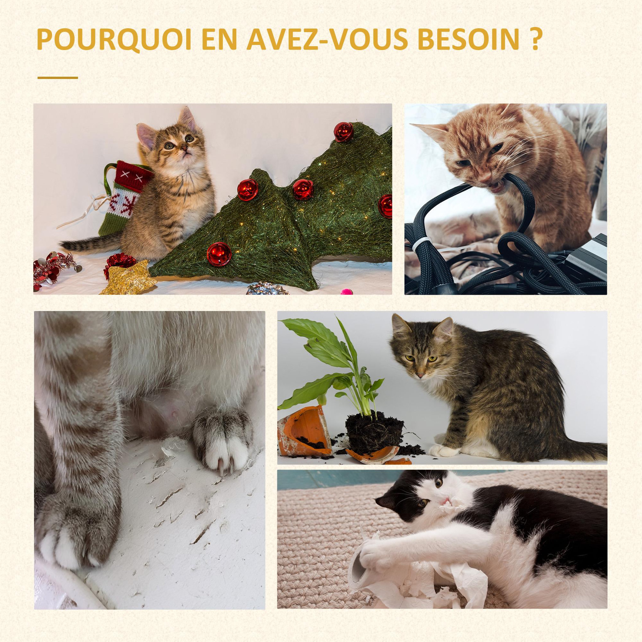 Voir la diapositive 6 : PAWHUT Arbre à chat multi-équipement griffoirs grattoirs niche hamac panier coussins amovibles h126 cm peluche courte sisal naturel beige