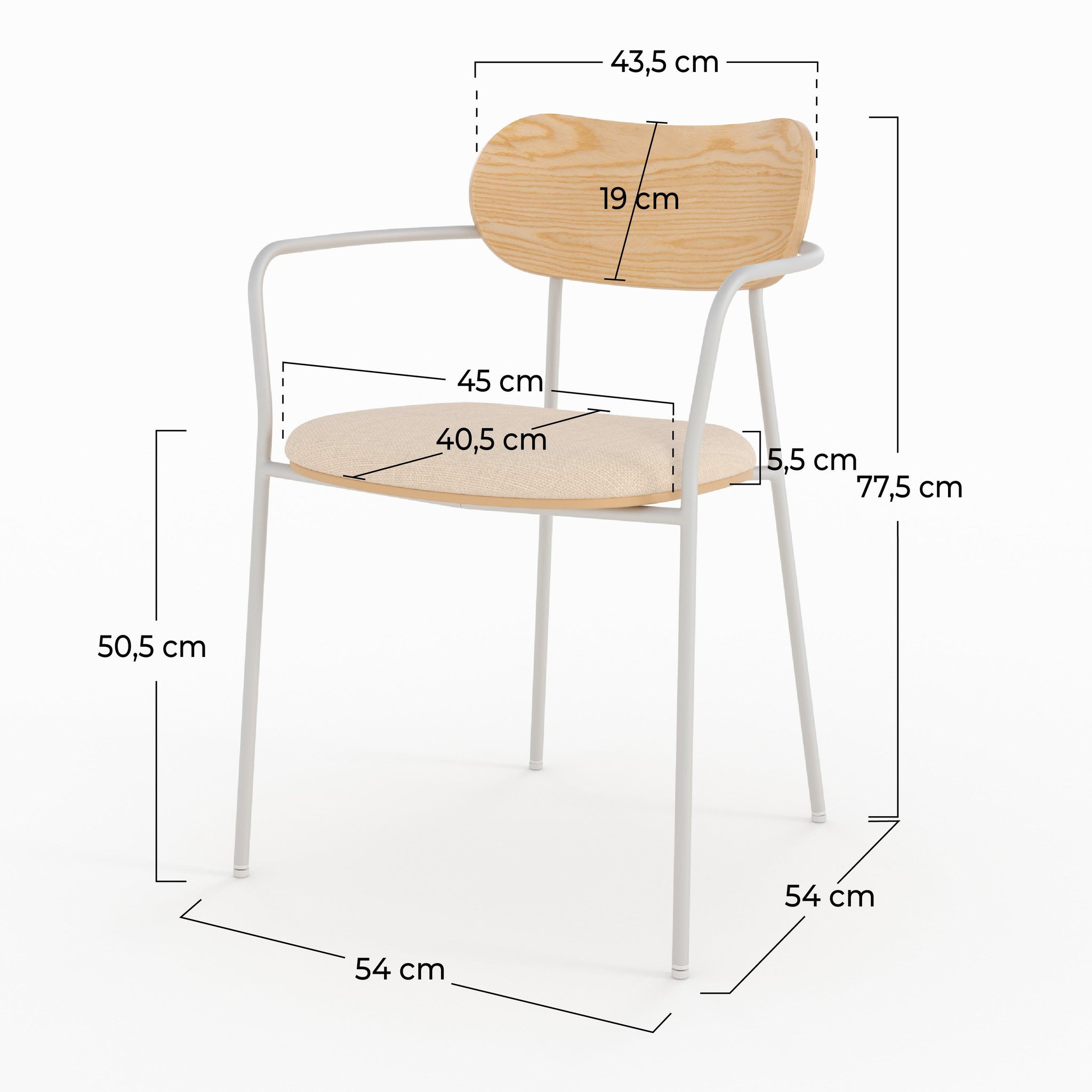 Voir la diapositive 4 : MAISON PAVANE Lot de 2 chaises en tissu beige et placage en bois clair-marine