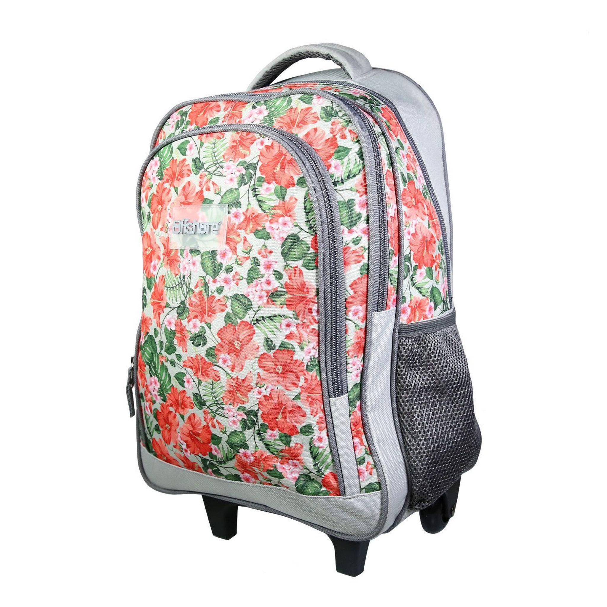 Voir la diapositive 2 : Bagtrotter BAGTROTTER Sac à dos à roulettes Offshore Grise Fleurs