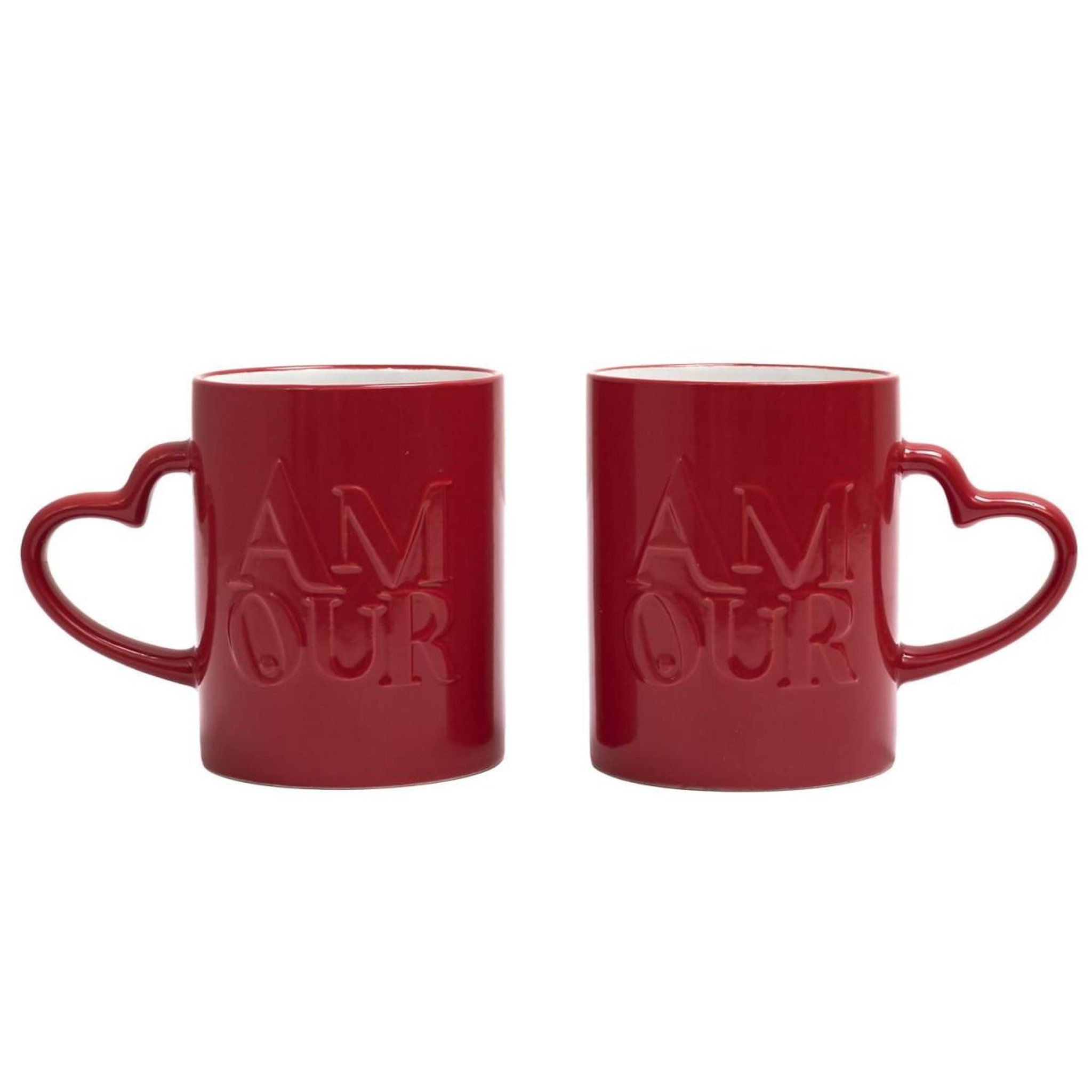 The concept Factory Lot de 2 mugs en céramique  amour  30cl rouge