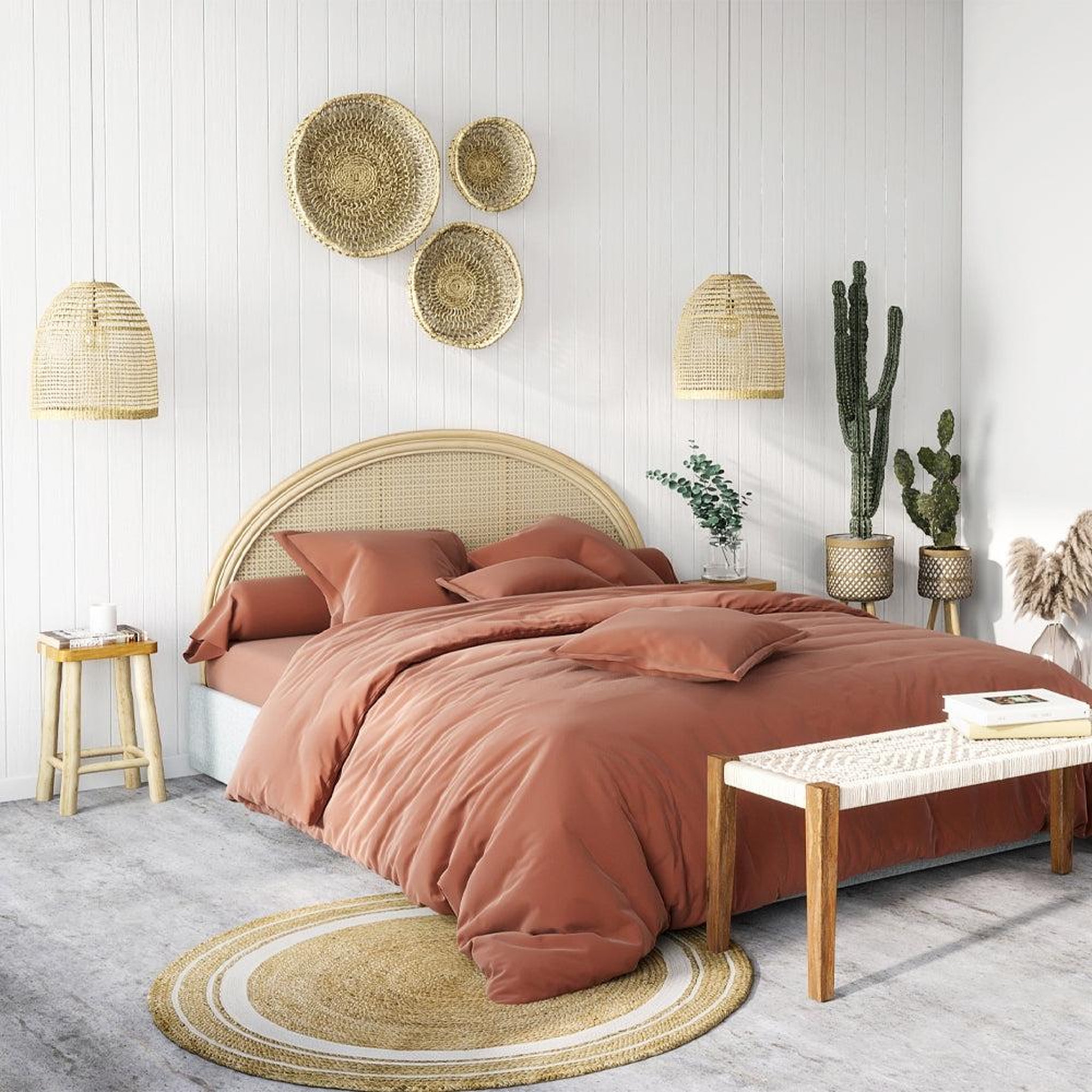 Voir la diapositive 5 : MAISON PAVANE Tête de lit 160 cm en rotin et cannage-néora