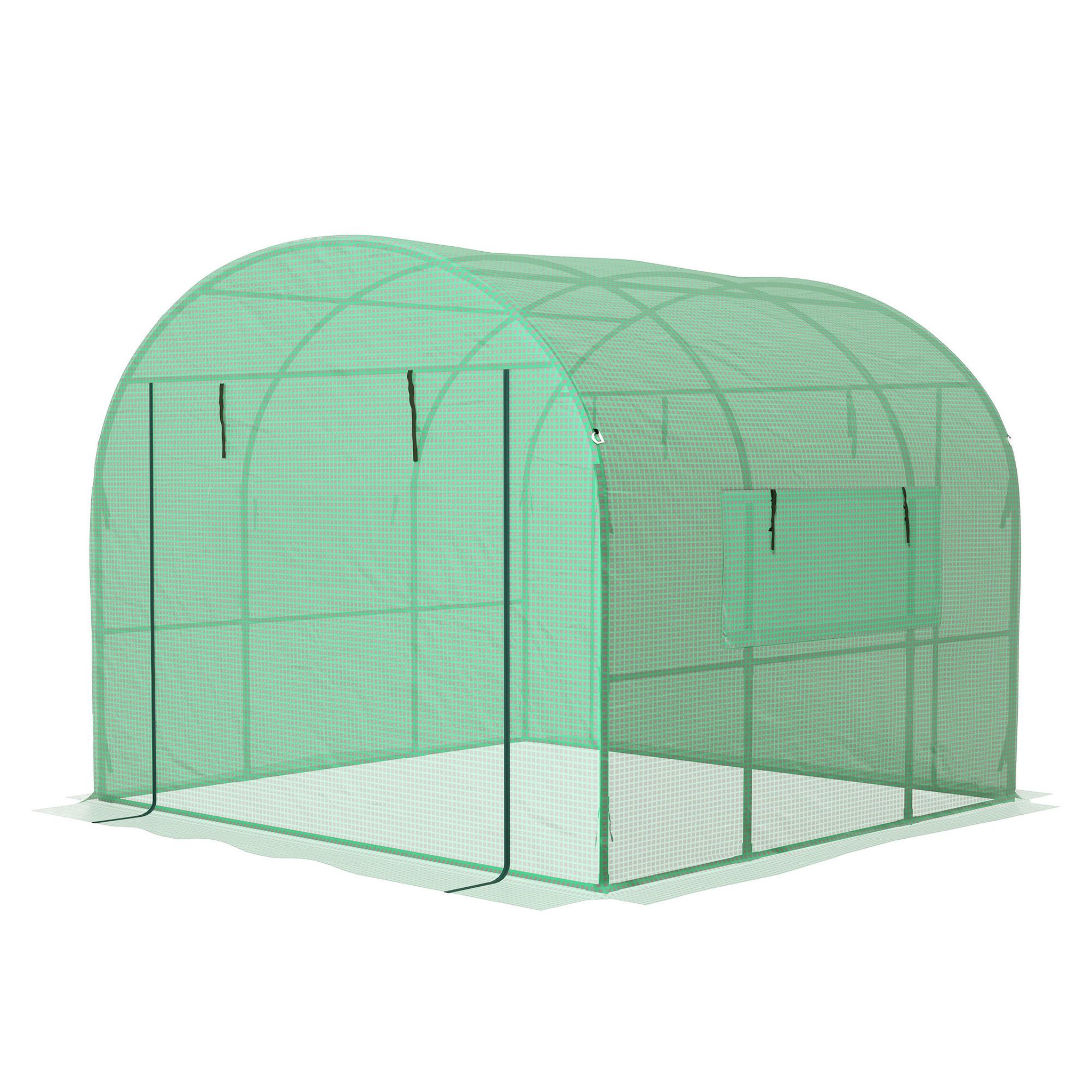 Voir la diapositive 4 : OUTSUNNY Serre tunnel 6 m² 2 portes zippées 2 fenêtres maillées acier pe haute densité 135 g/m² vert