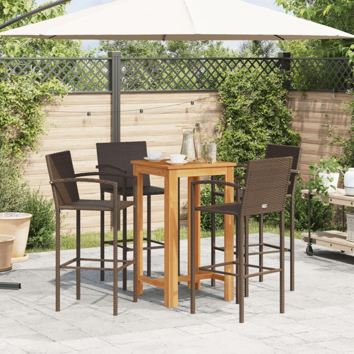 VIDAXL Ensemble de bar de jardin 5 pcs marron bois massif acacia rotin