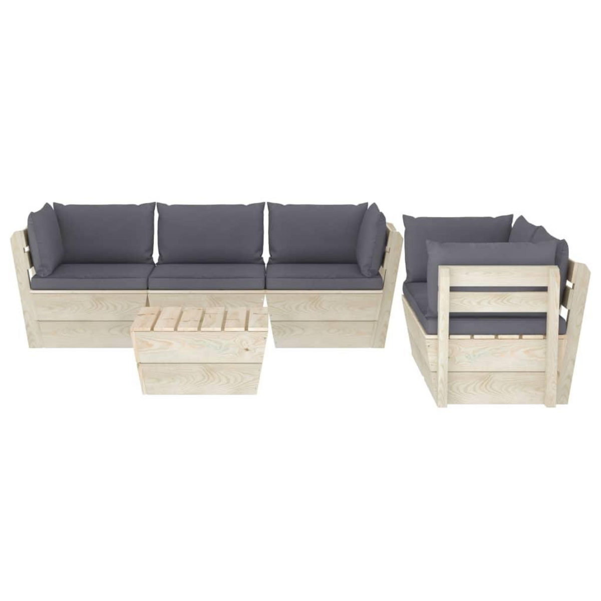 VIDAXL Salon de jardin palette 6 pcs avec coussins bois d'epicea