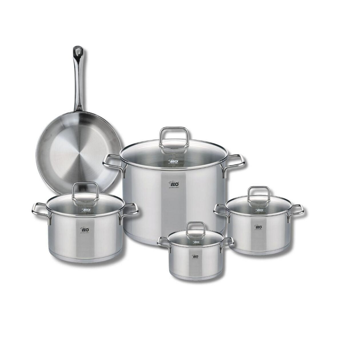 ELO Ensemble de 1 Poêle de cuisson 24 cm et 4 faitouts 14, 16, 20 et 26 cm Elo Profi Citrin
