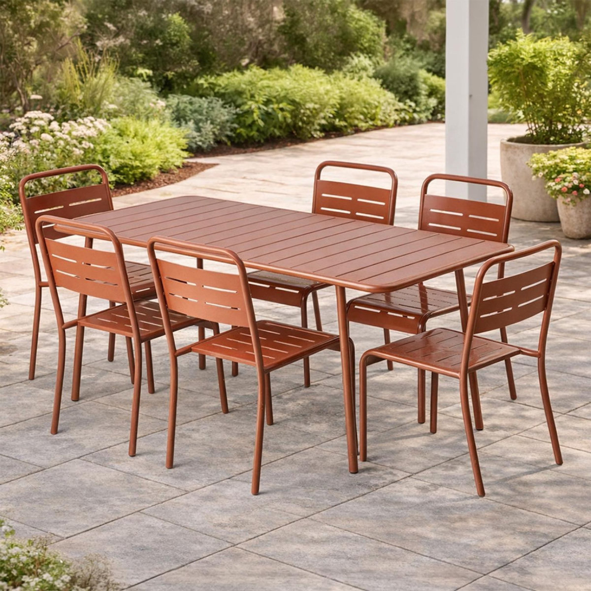 CONCEPT USINE Ensemble table de jardin 160 cm et 6 chaises terracotta BERGAME