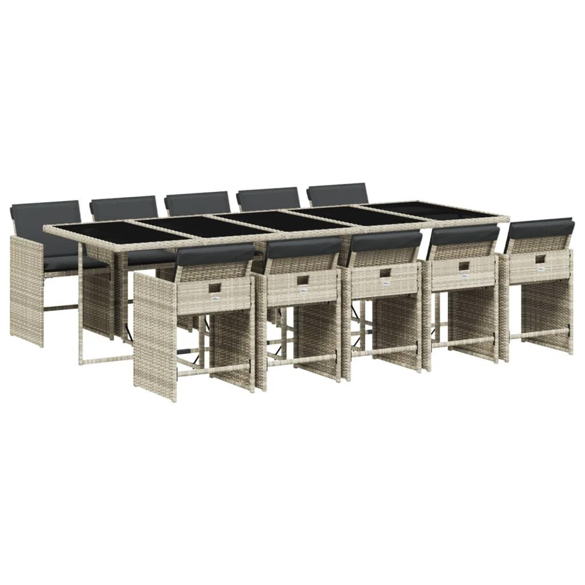 Voir la diapositive 2 : VIDAXL Ensemble a manger de jardin 11pcs avec coussins gris poly rotin