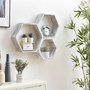 Voir la diapositive 2 : VS VENTA-STOCK Set de 3 Etagères murales Nuno hexagonales blanc, bois de paulownia