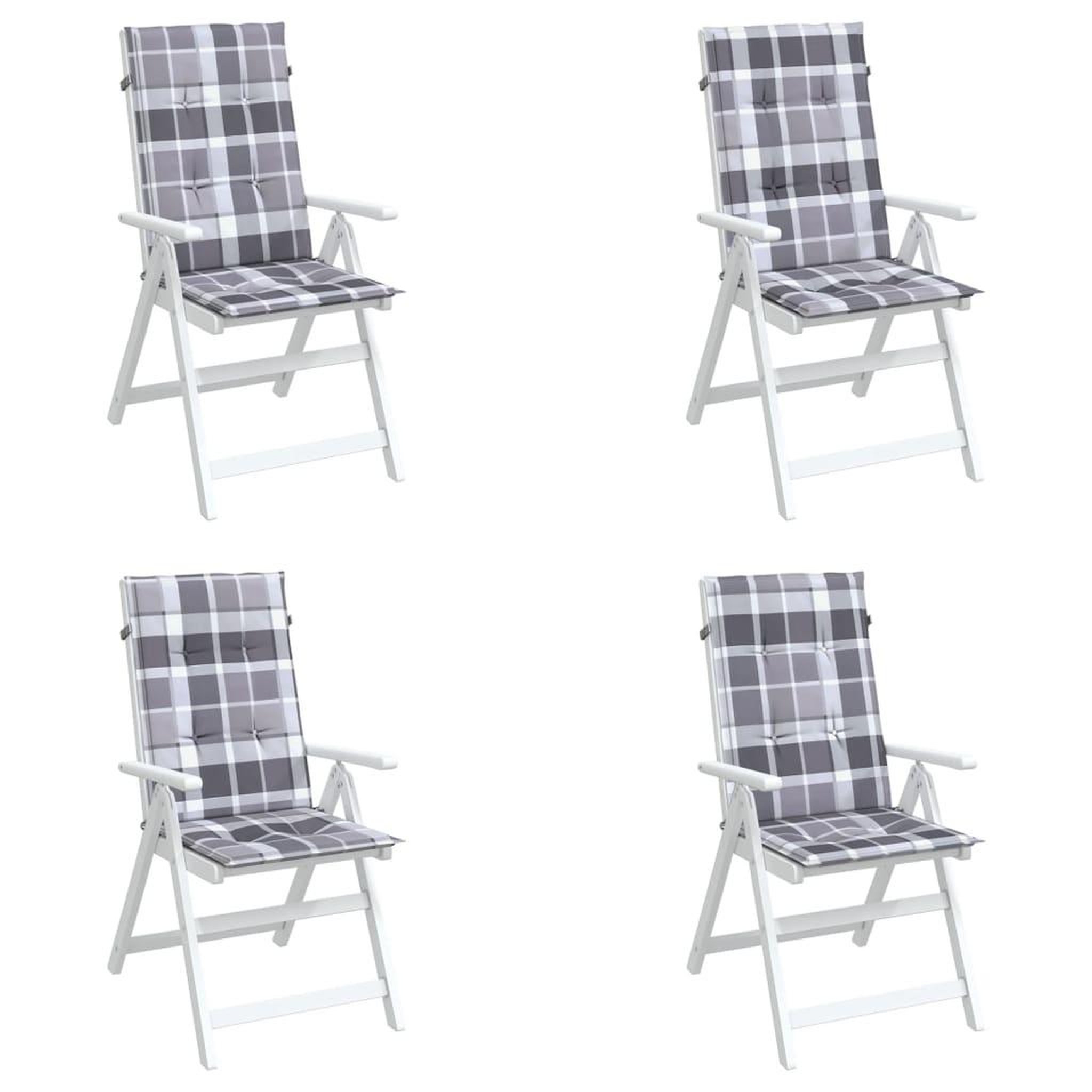 Voir la diapositive 4 : VIDAXL Coussins de chaise jardin a dossier haut lot de 4 carreaux gris