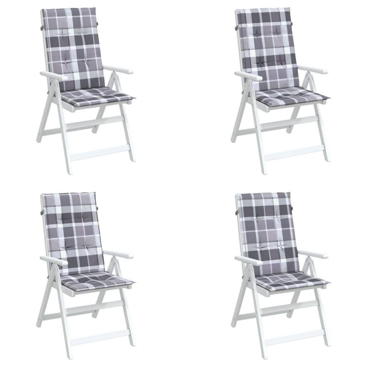 VIDAXL Coussins de chaise jardin a dossier haut lot de 4 carreaux gris