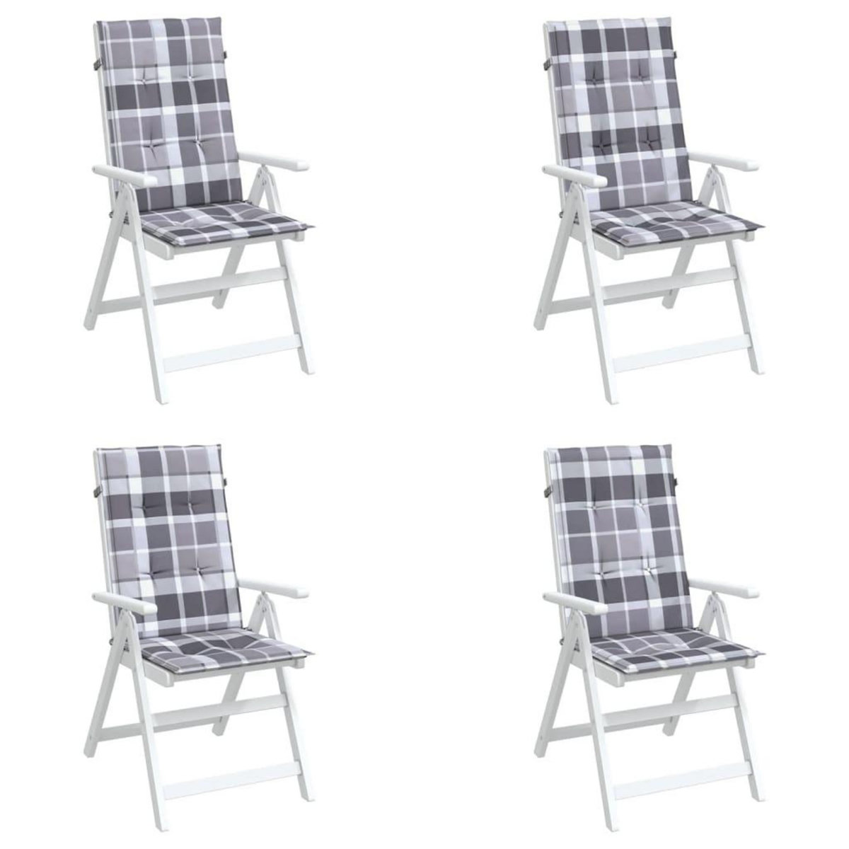 VIDAXL Coussins de chaise jardin a dossier haut lot de 4 carreaux gris