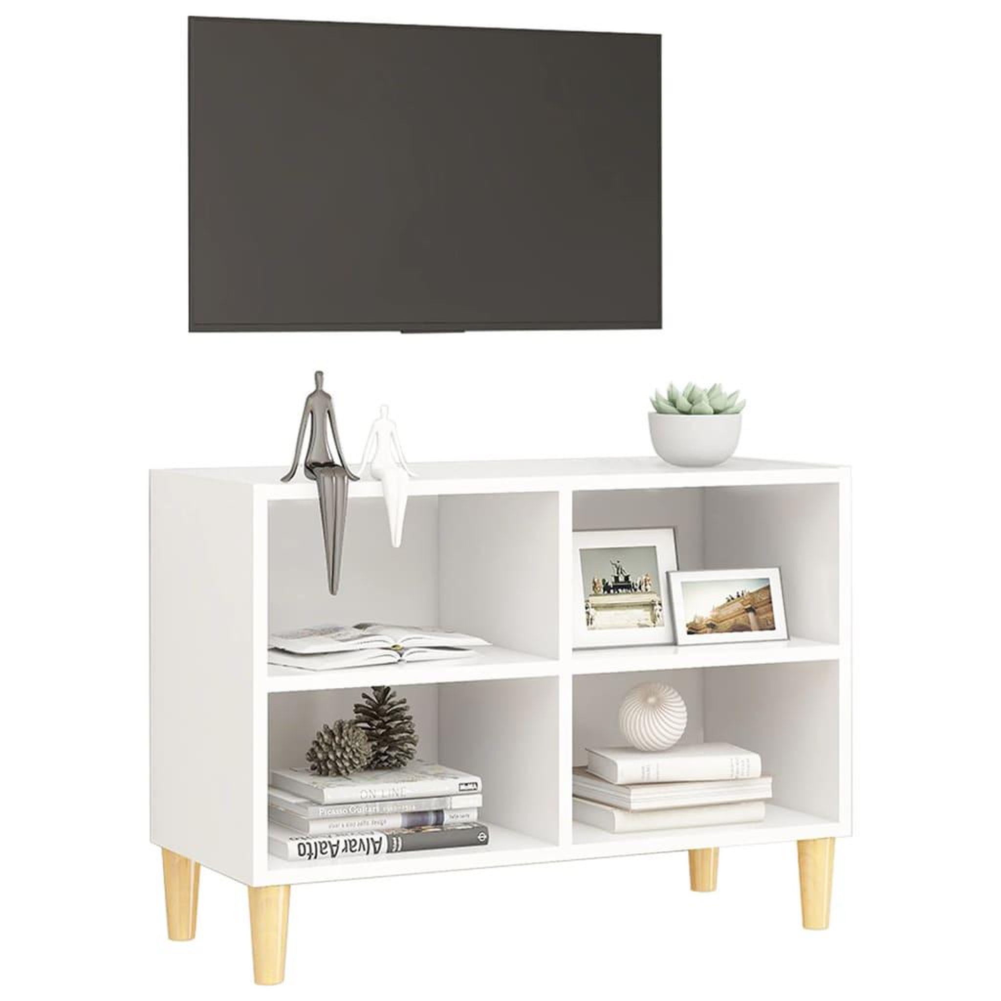 Voir la diapositive 3 : VIDAXL Meuble TV avec pieds en bois massif Blanc 69,5x30x50 cm