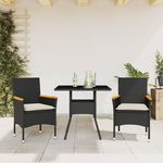 VIDAXL Ensemble a manger de jardin et coussins 3 pcs noir rotin verre