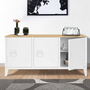 Voir la diapositive 4 : ID MARKET Buffet bas 113 cm ESTER 3 portes métal blanc plateau bois design industriel