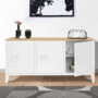 Voir la diapositive 4 : ID MARKET Buffet bas 113 cm ESTER 3 portes métal blanc plateau bois design industriel