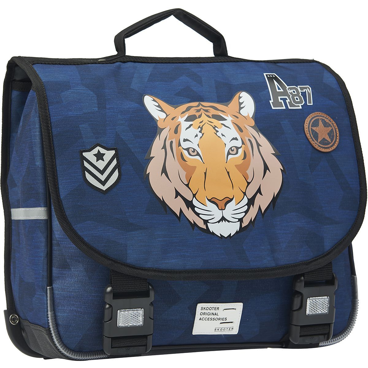SKOOTER Cartable 38 cm CP/CE1/CE2 bleu et noir imprimé TIGRE