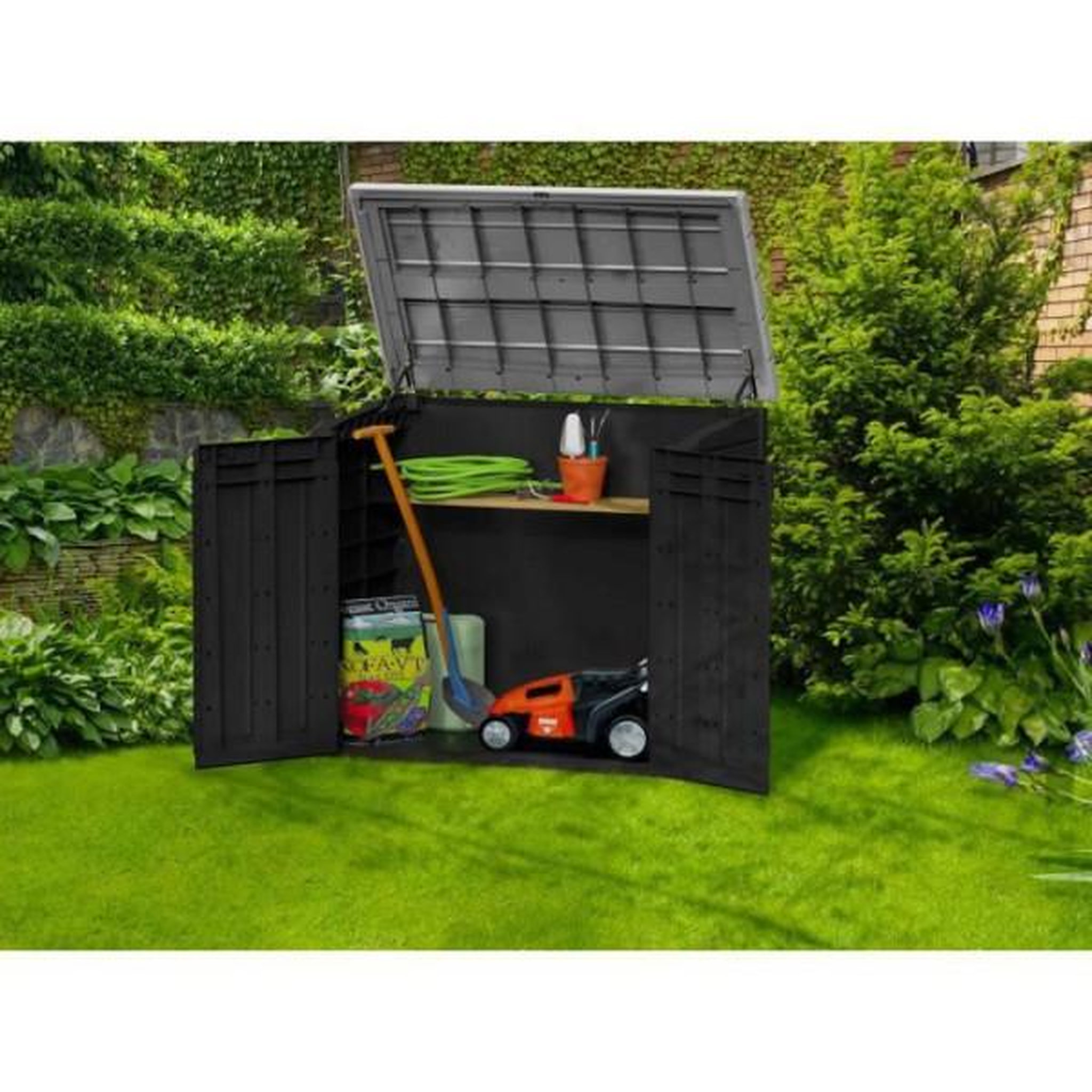 Voir la diapositive 3 : Keter Coffre de rangement extérieur KETER en résine 1200 litres Noir et gris - Range Poubelles ou vélo