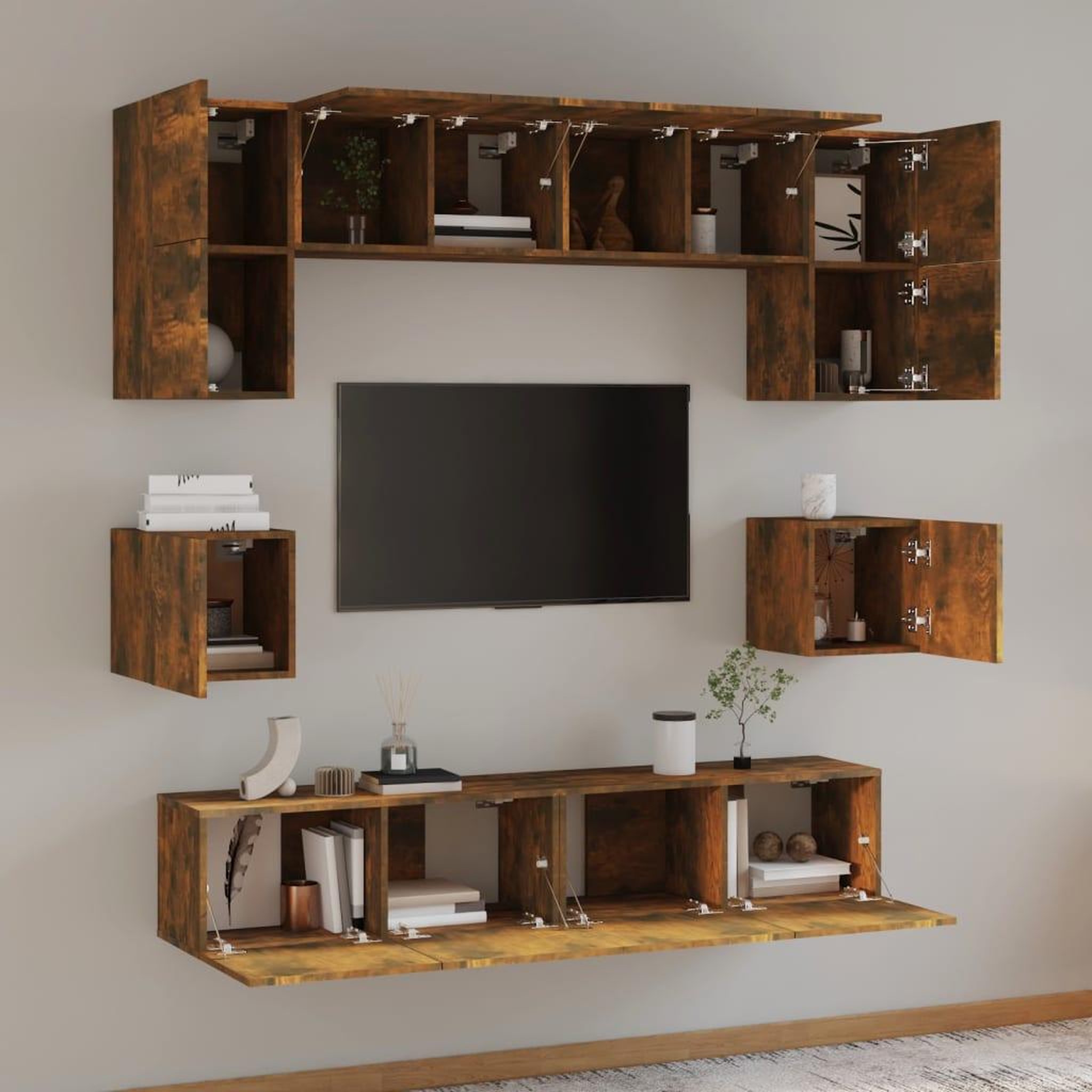 Voir la diapositive 3 : VIDAXL Ensemble de meubles TV 8 pcs Chene fume Bois d'ingenierie