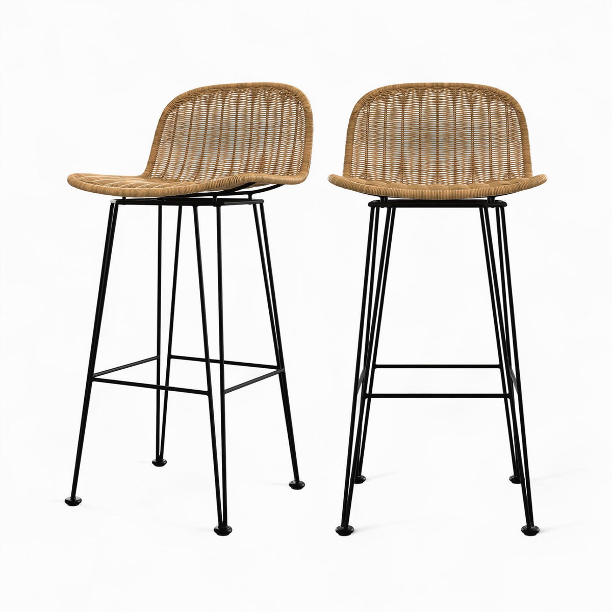 Rendez vous déco Lot de 2 chaises de bar 76 cm en résine tressée marron-Jigani