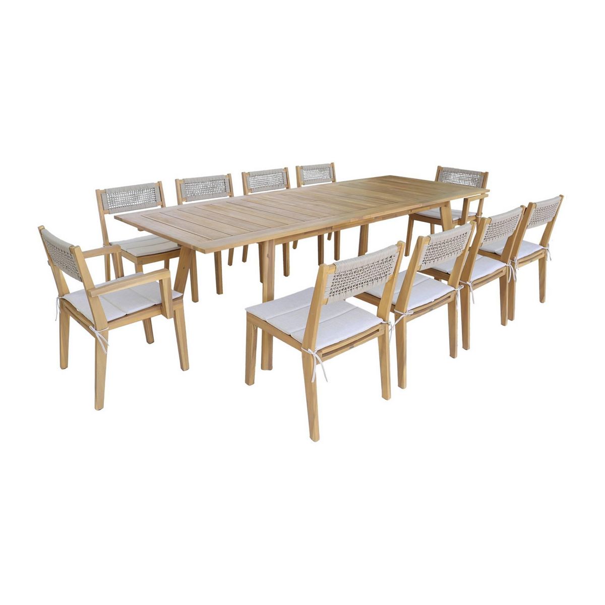 SWEEEK Table de jardin extensible bois d'acacia + 10 assises PALENA et GALENA 275 x 100 x 75 cm naturel et beige