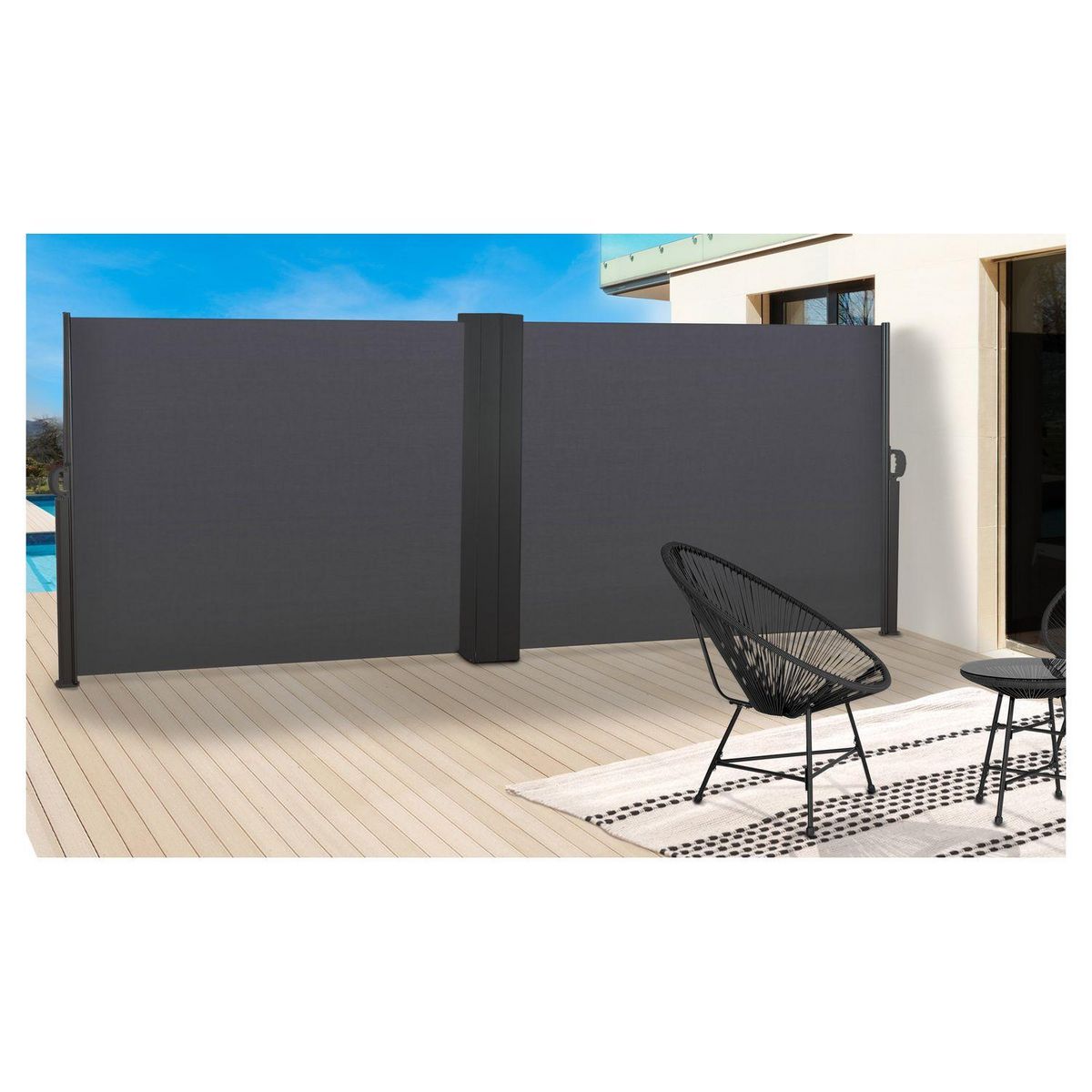 Inkazen Paravent rétractable double - Anthracite - 1,6x4m