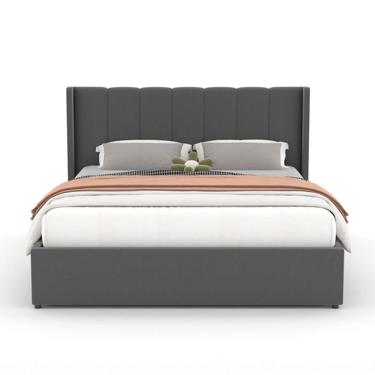 CONCEPT USINE Lit design avec coffre de rangement 160x200cm en velours gris ARLINGTON