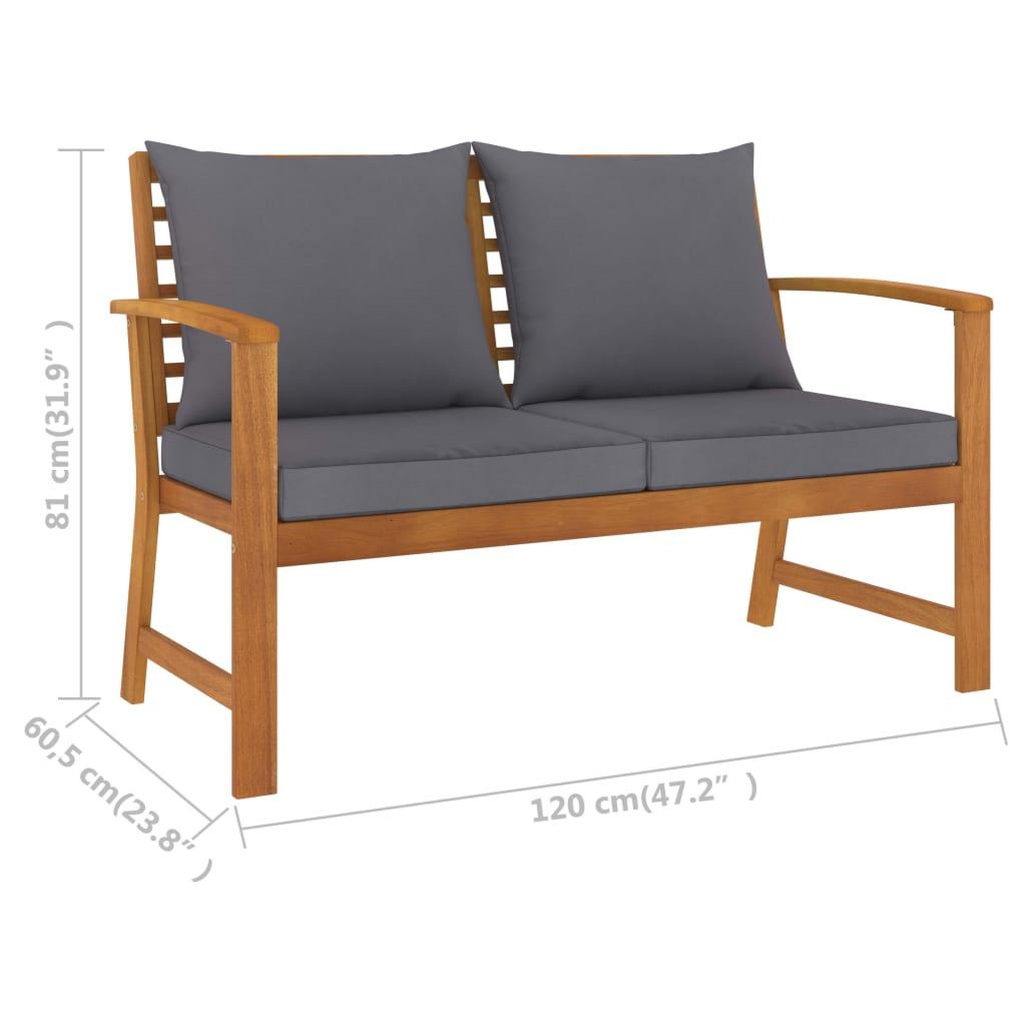 Voir la diapositive 6 : VIDAXL Salon de jardin 3 pcs avec coussin Bois d'acacia solide