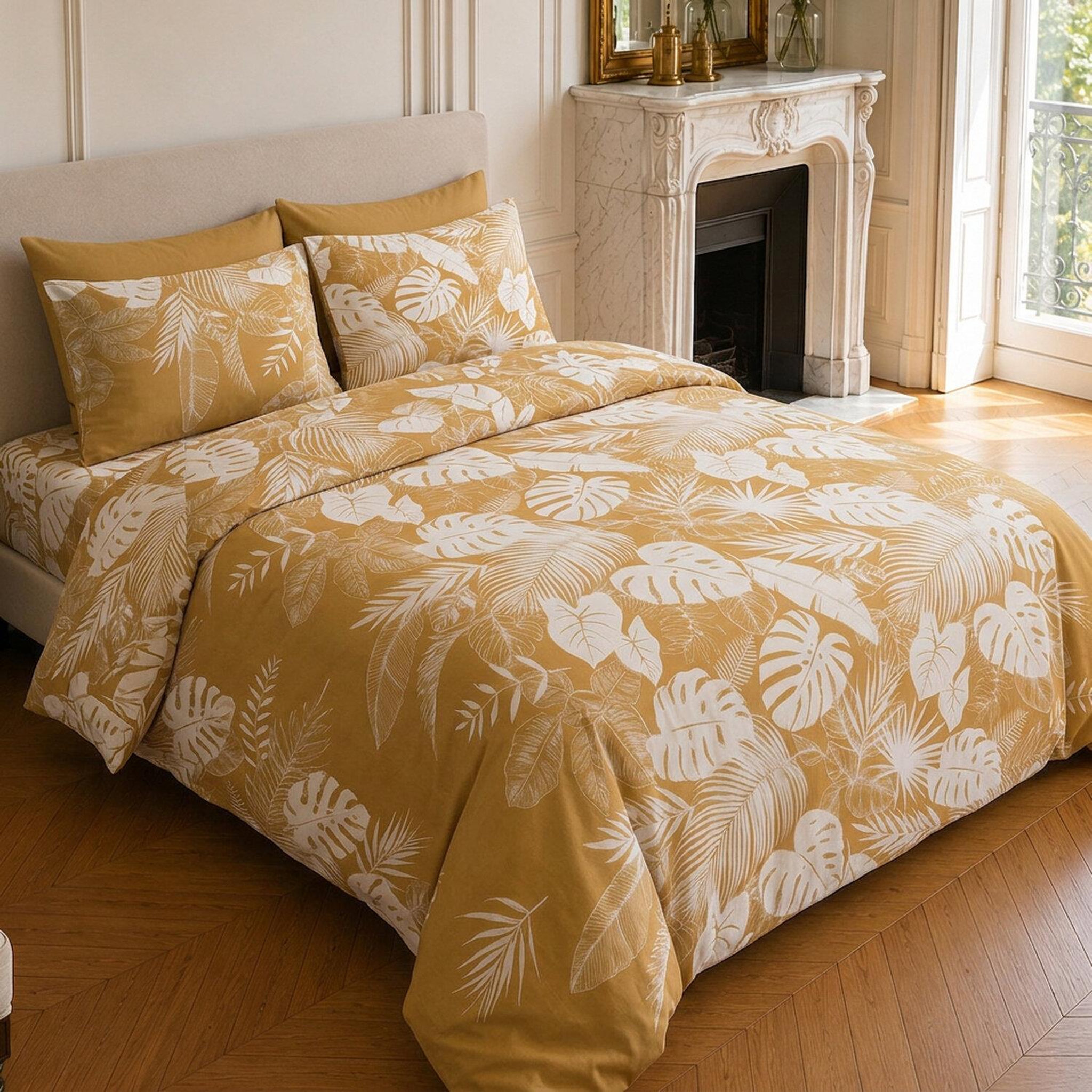 Voir la diapositive 2 : Home collection Parure housse de couette imprimée 100% coton 57 fils - leaves