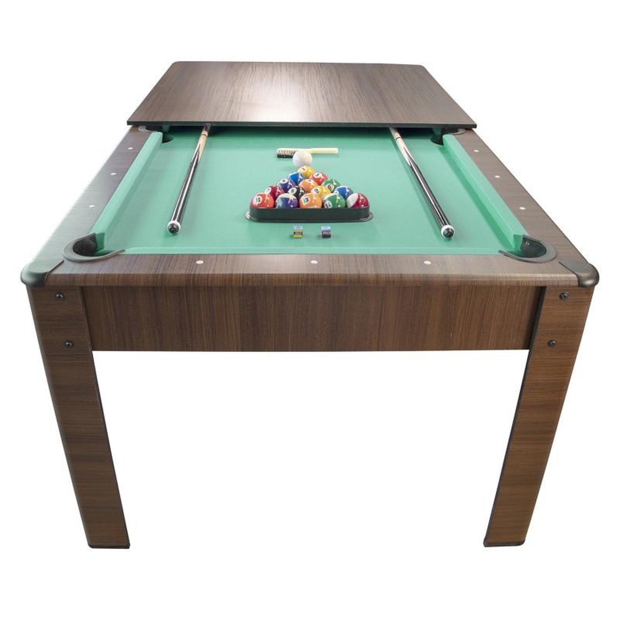 PLAY4FUN Billard Américain AMBIANCE 7Ft - 226,5 x 126,5 x 80 cm avec accessoires et plateau dînatoire - Couleur Chêne. Coloris disponibles : Gris