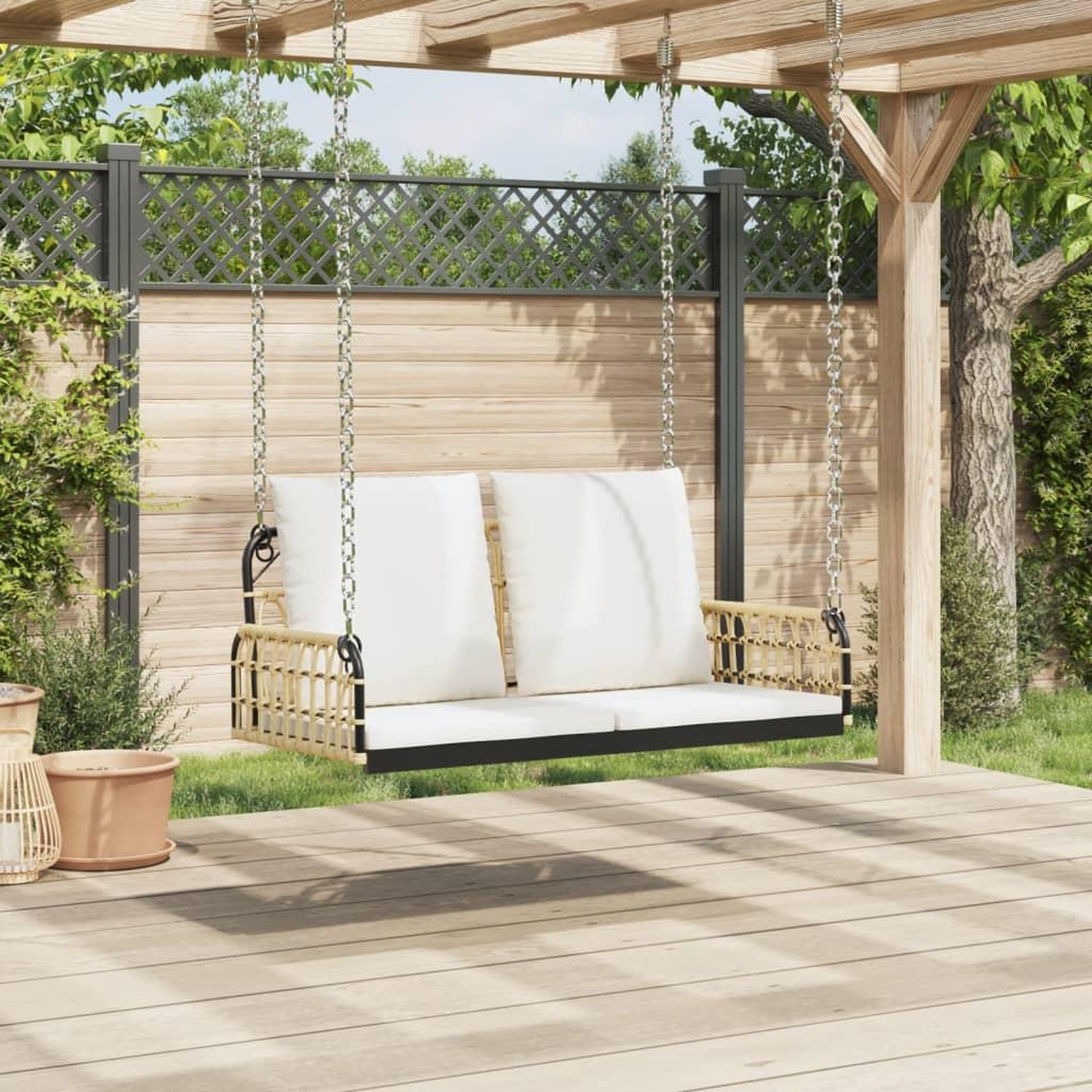 Voir la diapositive 3 : VIDAXL Balancelle avec coussins 105x58x38 cm resine tressee et acier