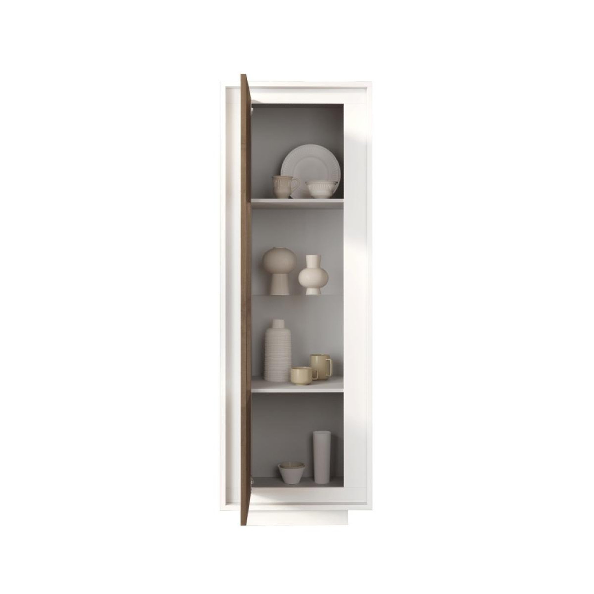 Voir la diapositive 3 : JLC KREATION Vitrine 1 porte salle à manger blanc et noyer YORI