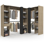 ID MARKET Dressing extensible d'angle MARLON 230 x 140 x 180 cm cm hêtre avec penderies + étagères + rideaux noirs