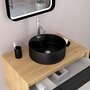 Aurlane Meuble de salle de bain Chêne naturel + Vasque noir mat + Colonne + Miroir LED - UBY 80 - 80x45x53cm