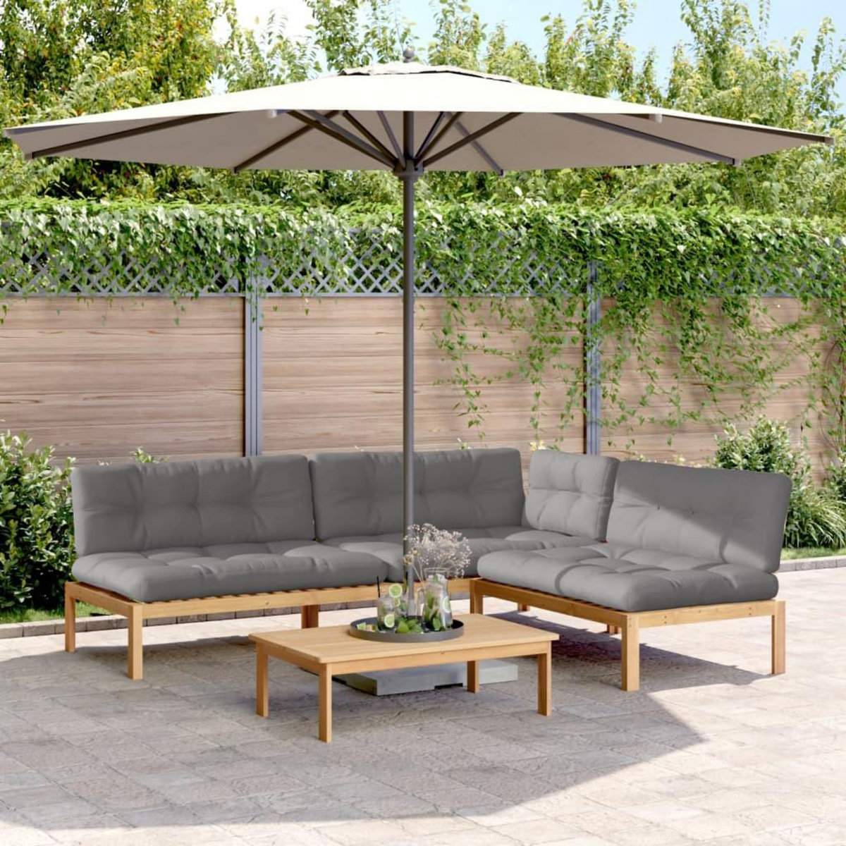 VIDAXL Salon palette de jardin avec coussins 4pcs bois d'acacia massif