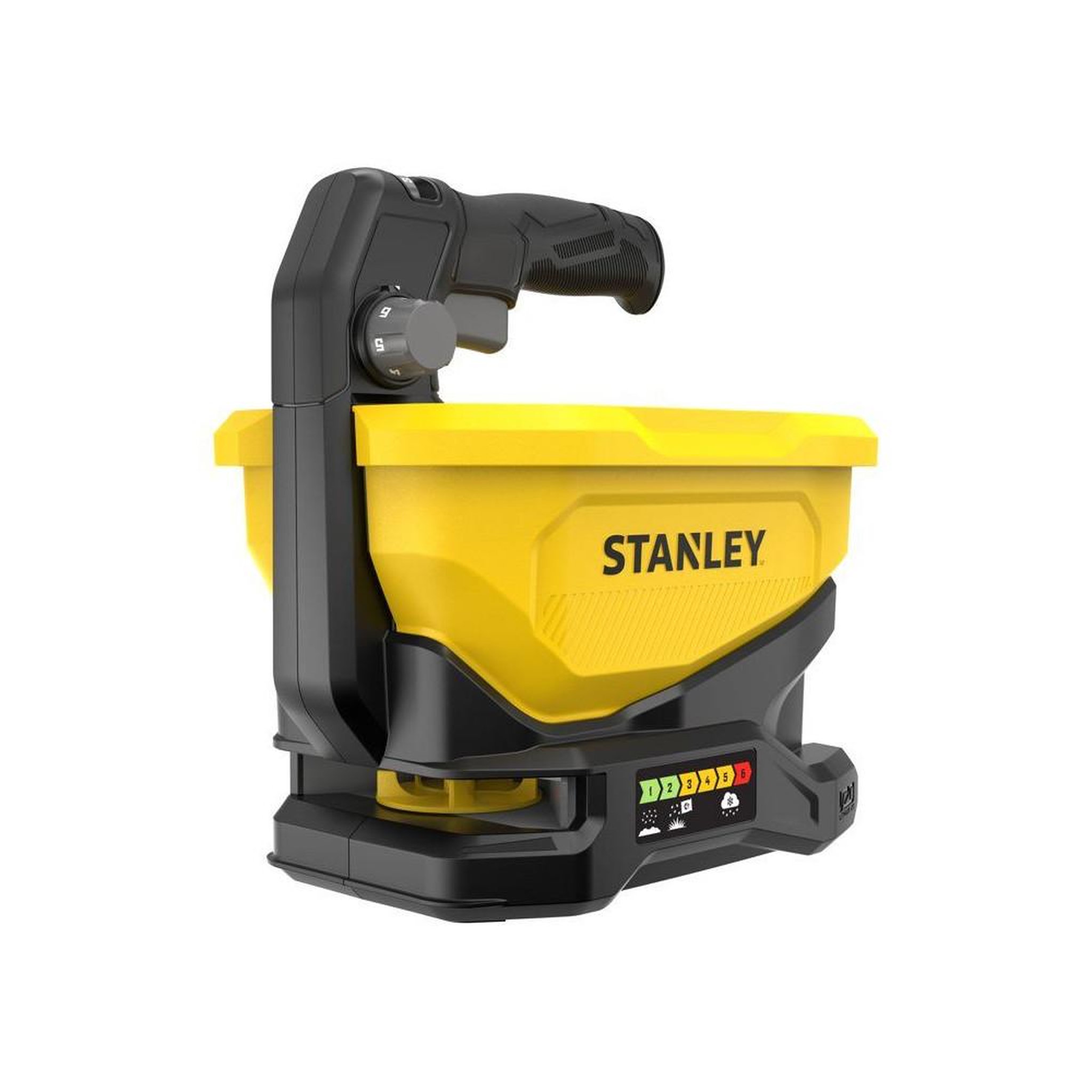 Stanley Stanley épandeur à graines manuel jaune et noir avec sélecteur gradué pour dosage contrôlé