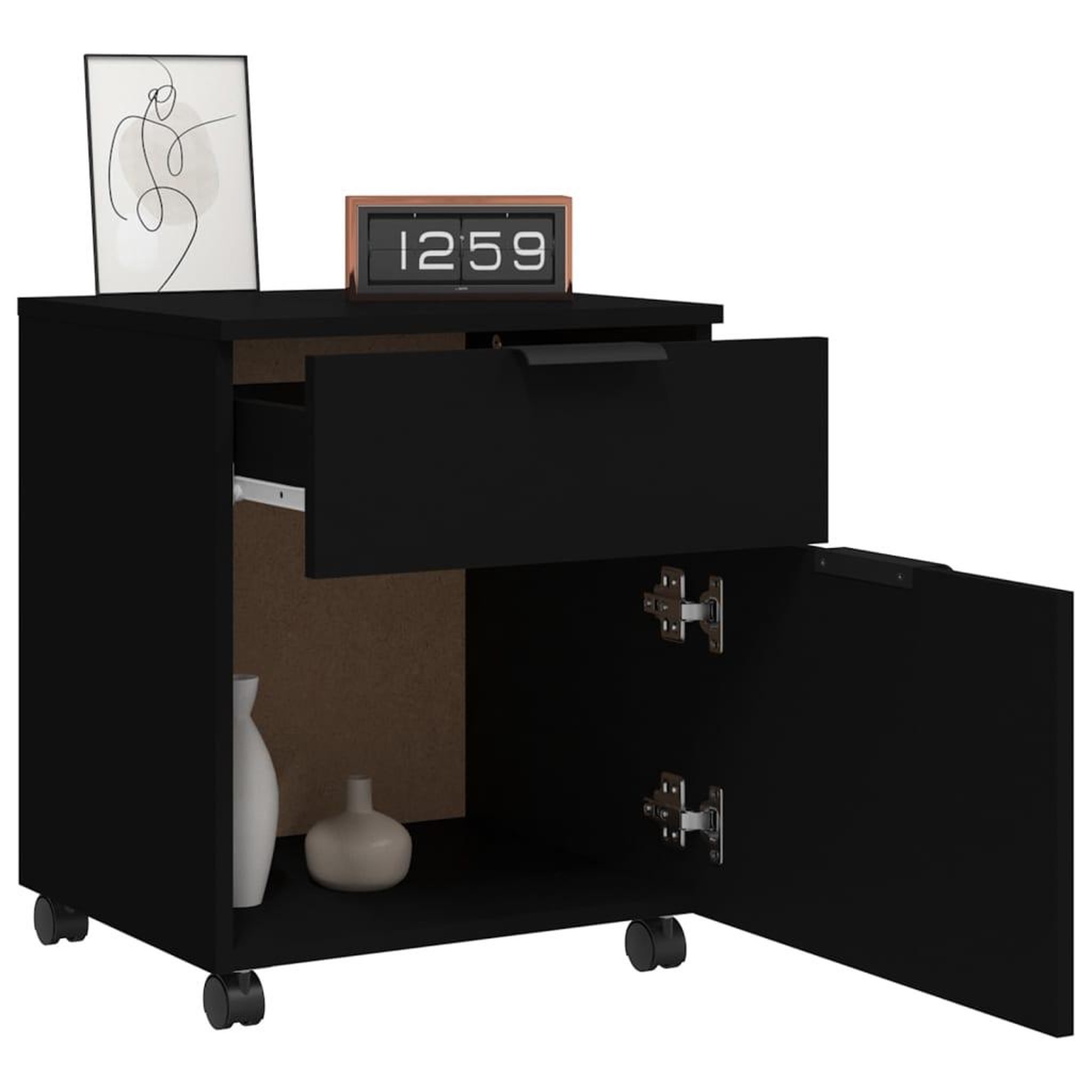 Voir la diapositive 4 : VIDAXL Classeur mobile avec roues noir 45x38x54 cm bois d'ingenierie