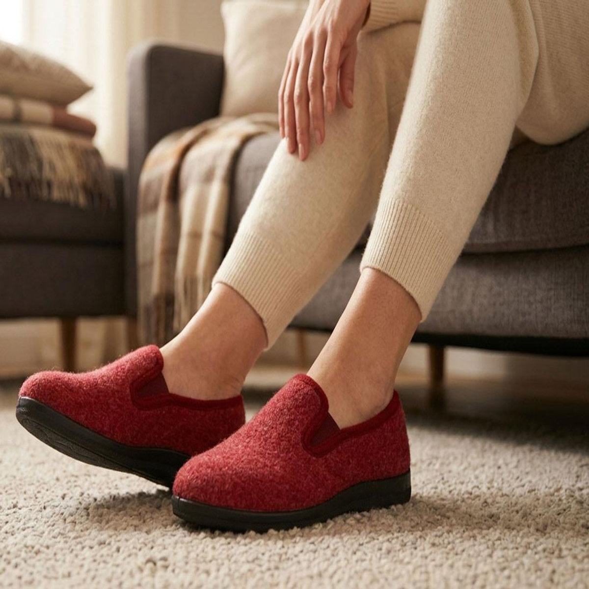 OZABI OZABI Pantoufles Femme Charentaises Chaudes Fourrées Semelle Antidérapante