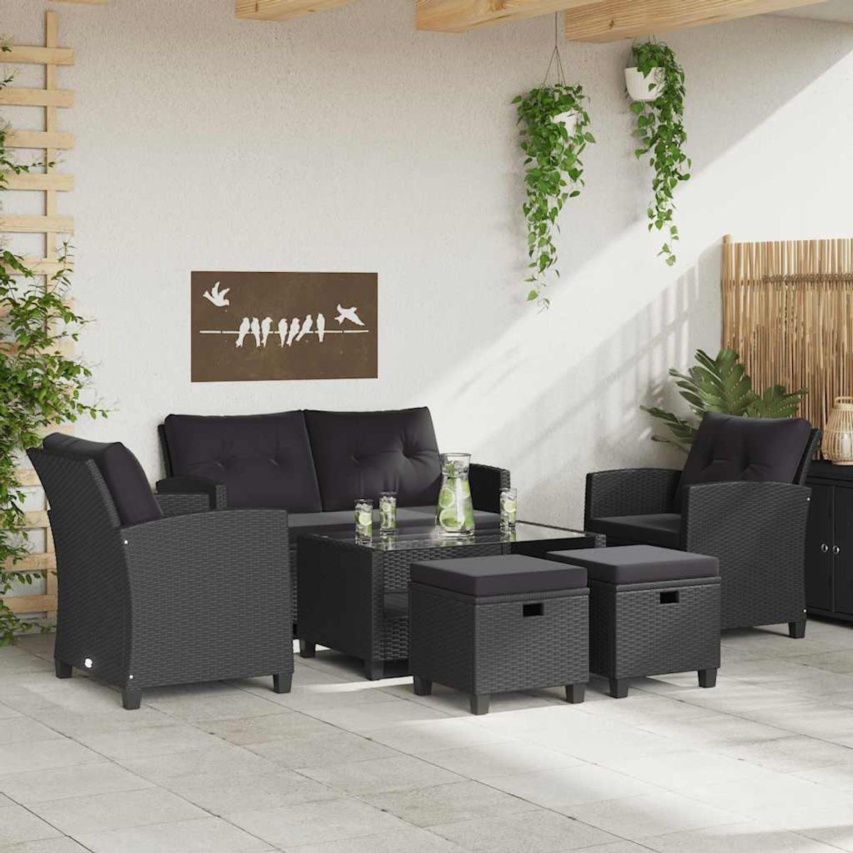 VIDAXL Canapes de jardin 6 pcs avec coussins Resine tressee Noir