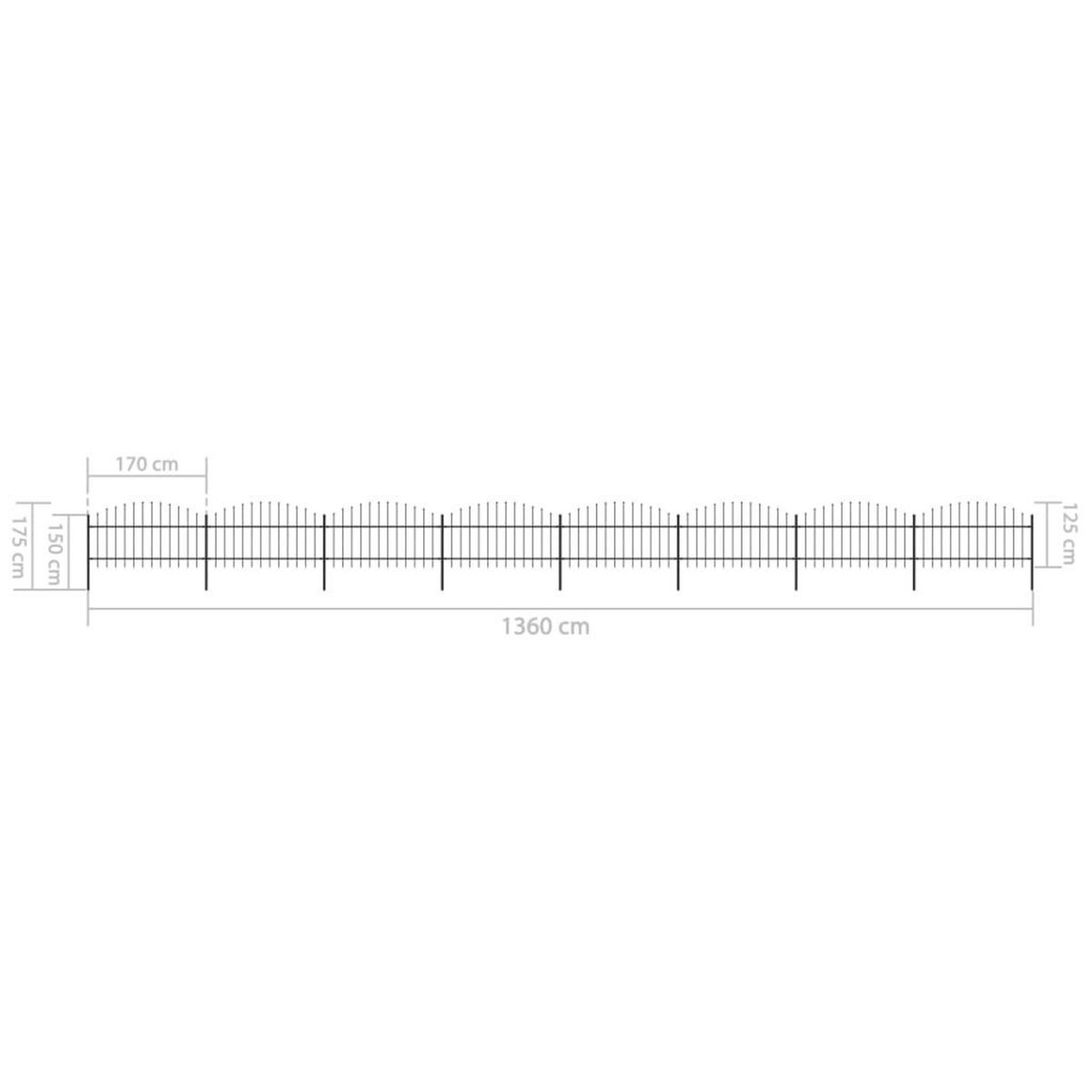 VIDAXL Cloture de jardin a dessus en lance Acier (1-1,25)x13,6 m Noir