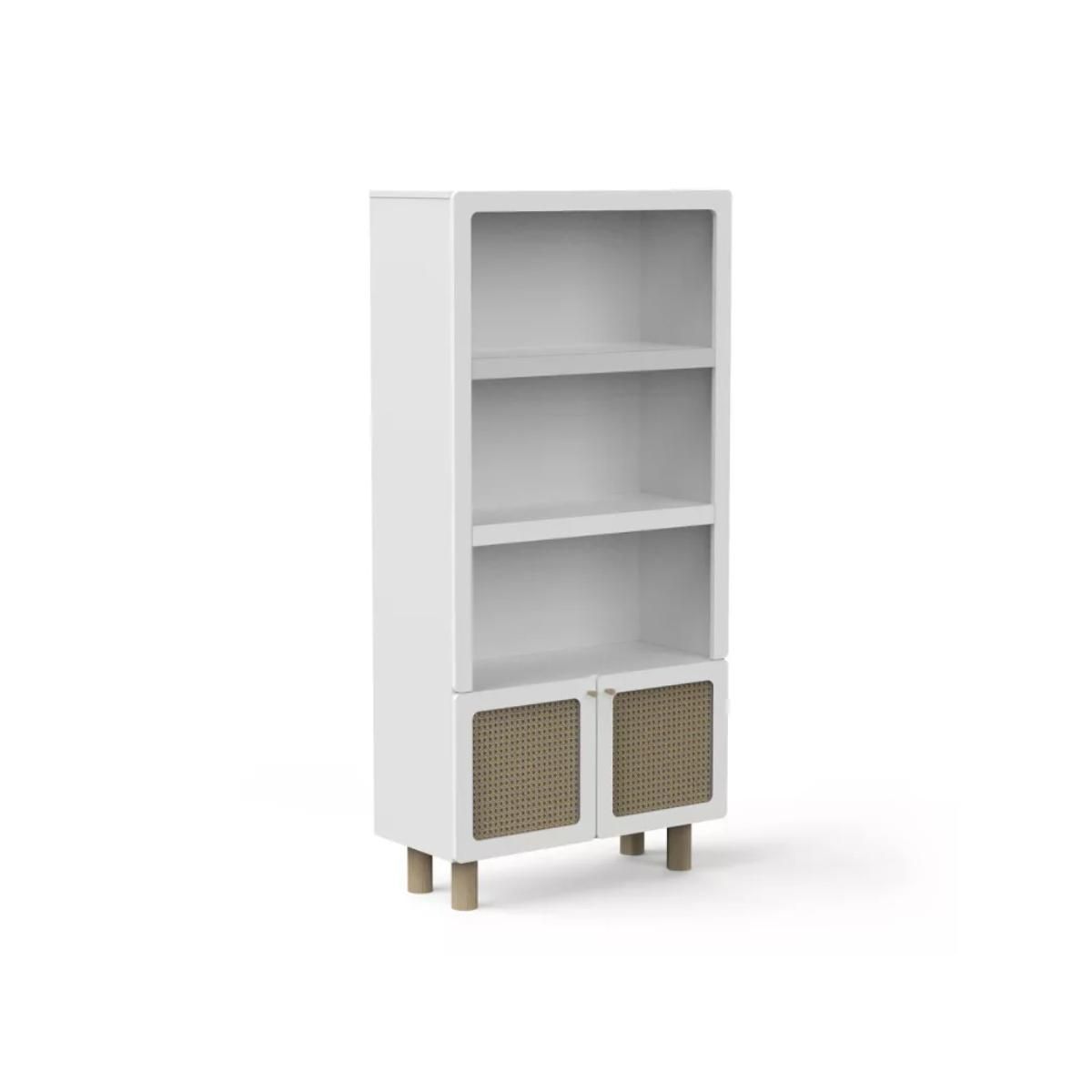 Demeyere Bibliotheque 2 Tablettes et 2 Portes Blanc et Cannage