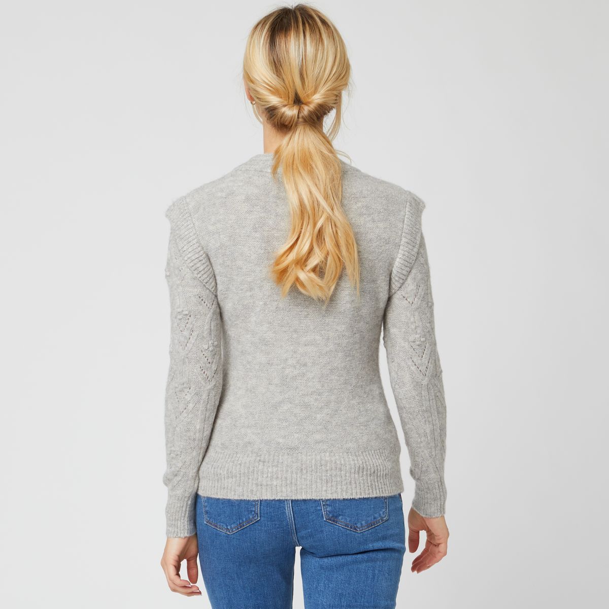 IN EXTENSO Pull gris en maille avec perles femme