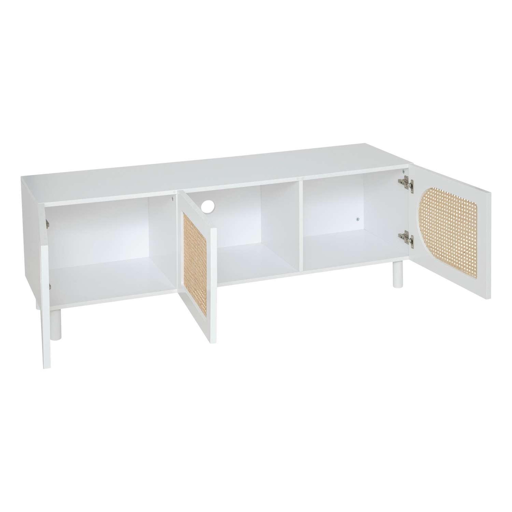 Voir la diapositive 3 : ATMOSPHERA Meuble tv 3 portes en rotin cabras - blanc