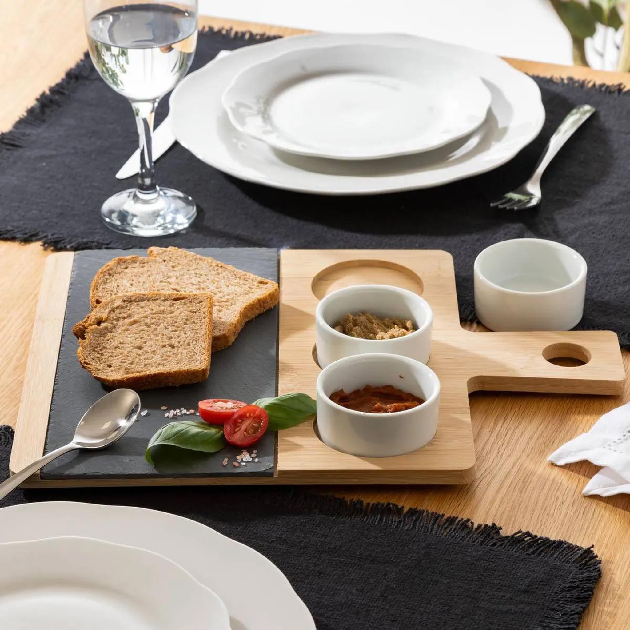 Voir la diapositive 4 : SECRET DE GOURMET Set apéritif 4 pièces  ardoise  35cm naturel