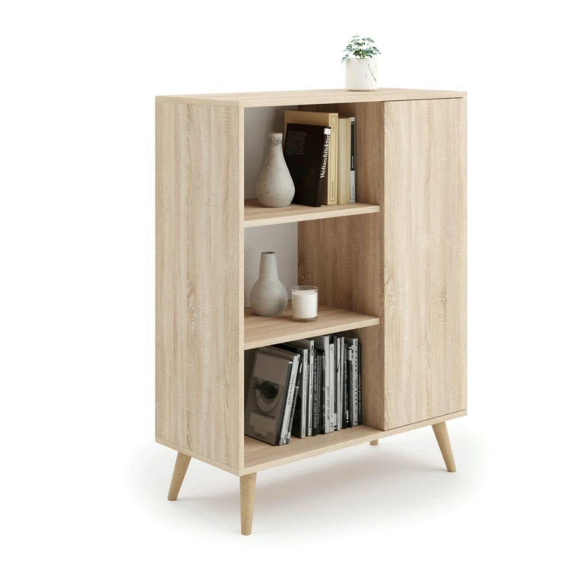 KOBI Bibliothèque Fondi en Bois Clair avec Étagères Design Scandinave