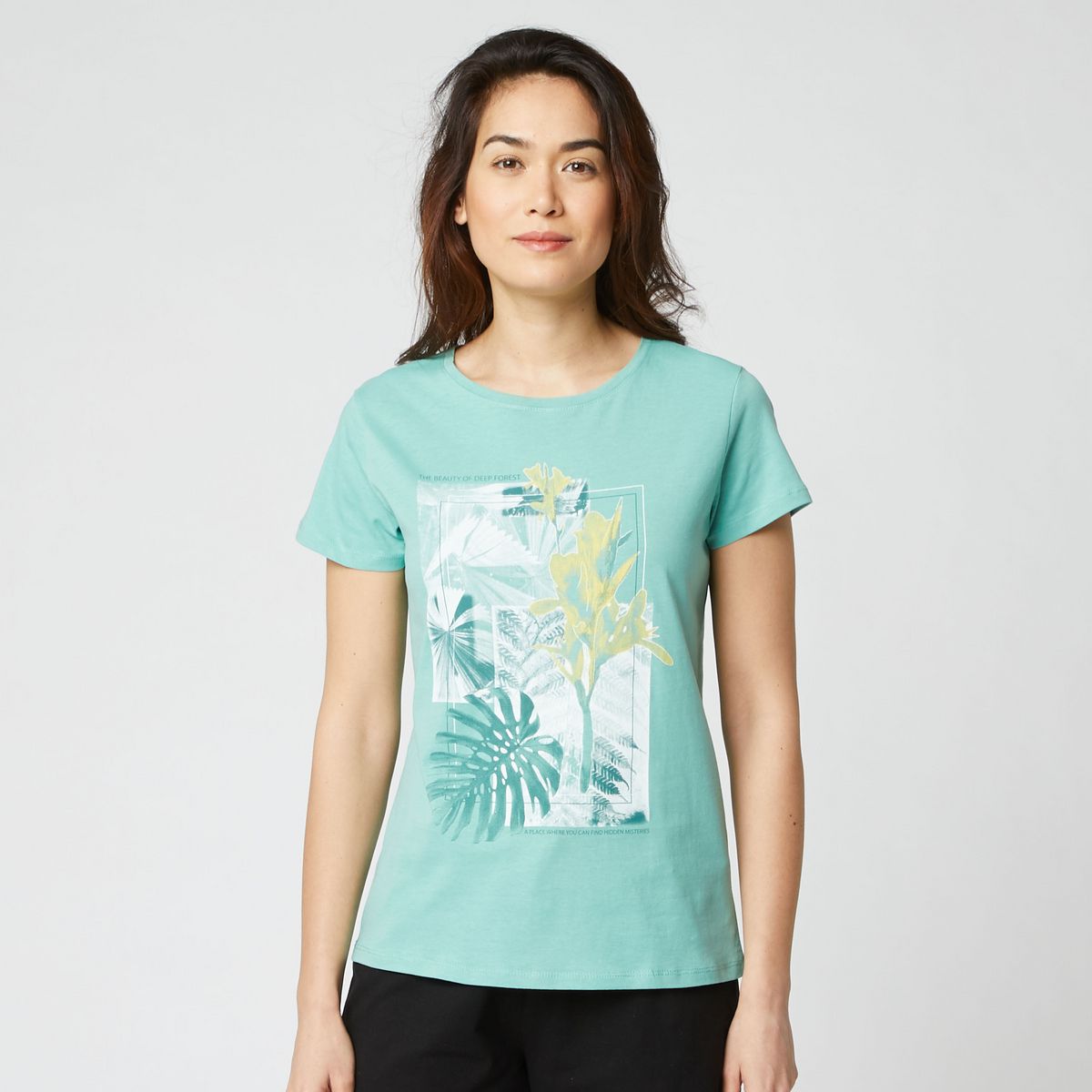 IN EXTENSO T-shirt manches courtes vert imprimé tropical femme