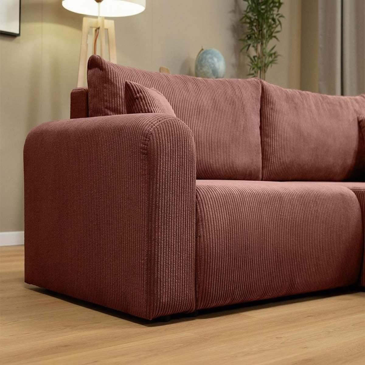 BEST MOBILIER Naomi - canapé d'angle réversible 4 places convertible avec coffre en velours côtelé