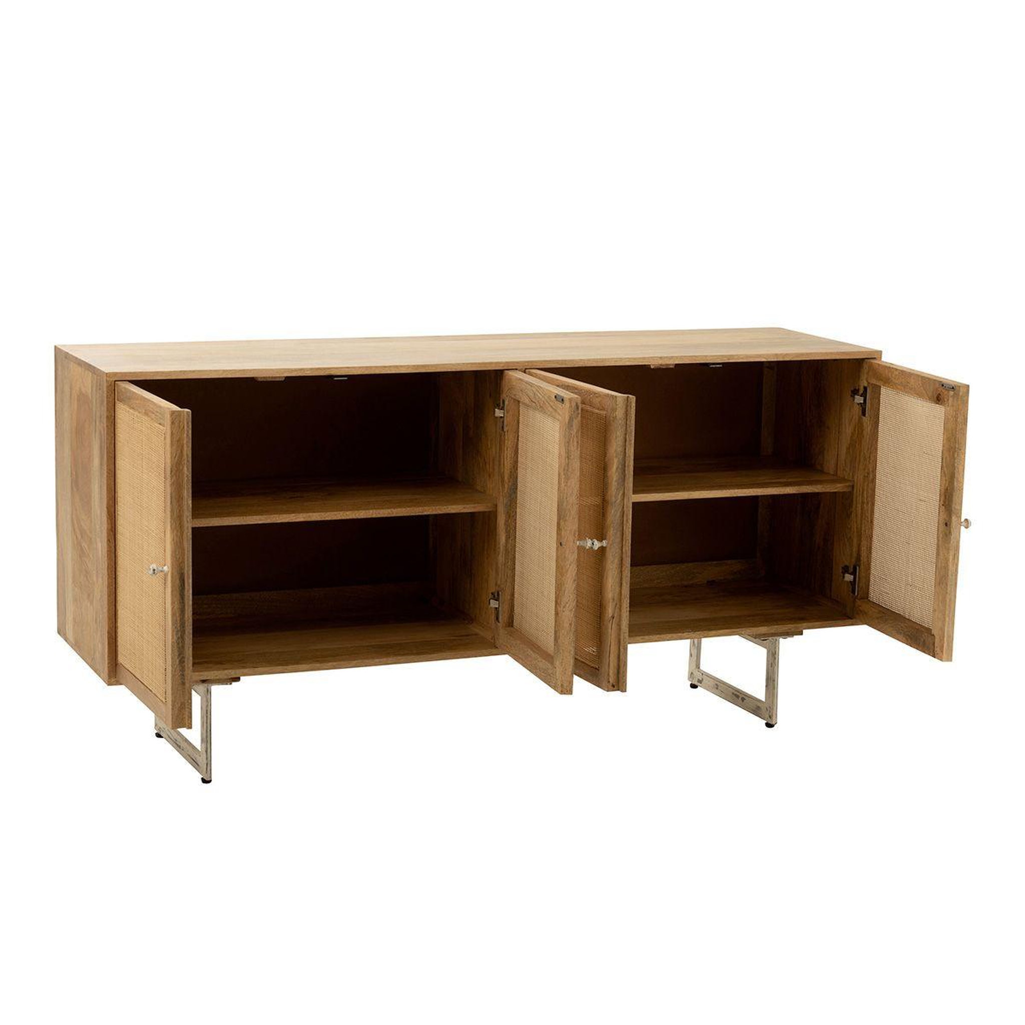 Voir la diapositive 4 : J-LINE Buffet en Bois 4 Portes  Weaving  170cm Naturel